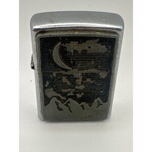Vintage Zippo Lighter With Moon & Mountain Etching